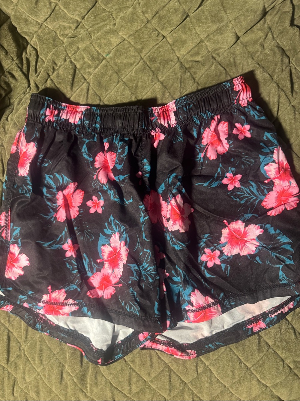 Women's Black Athletic Shorts with Pink Floral Print